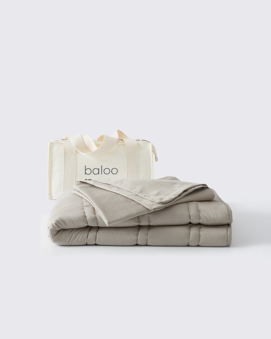 Daydreamer silver sage blanket in front of a canvas travel tote on a white background [44290819915983]